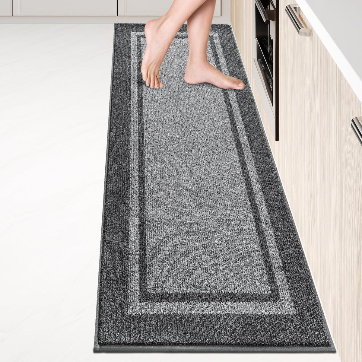 Kitchen Rugs 24" x 36", Non-Slip Kitchen Mats, Beige & Grayish Brown