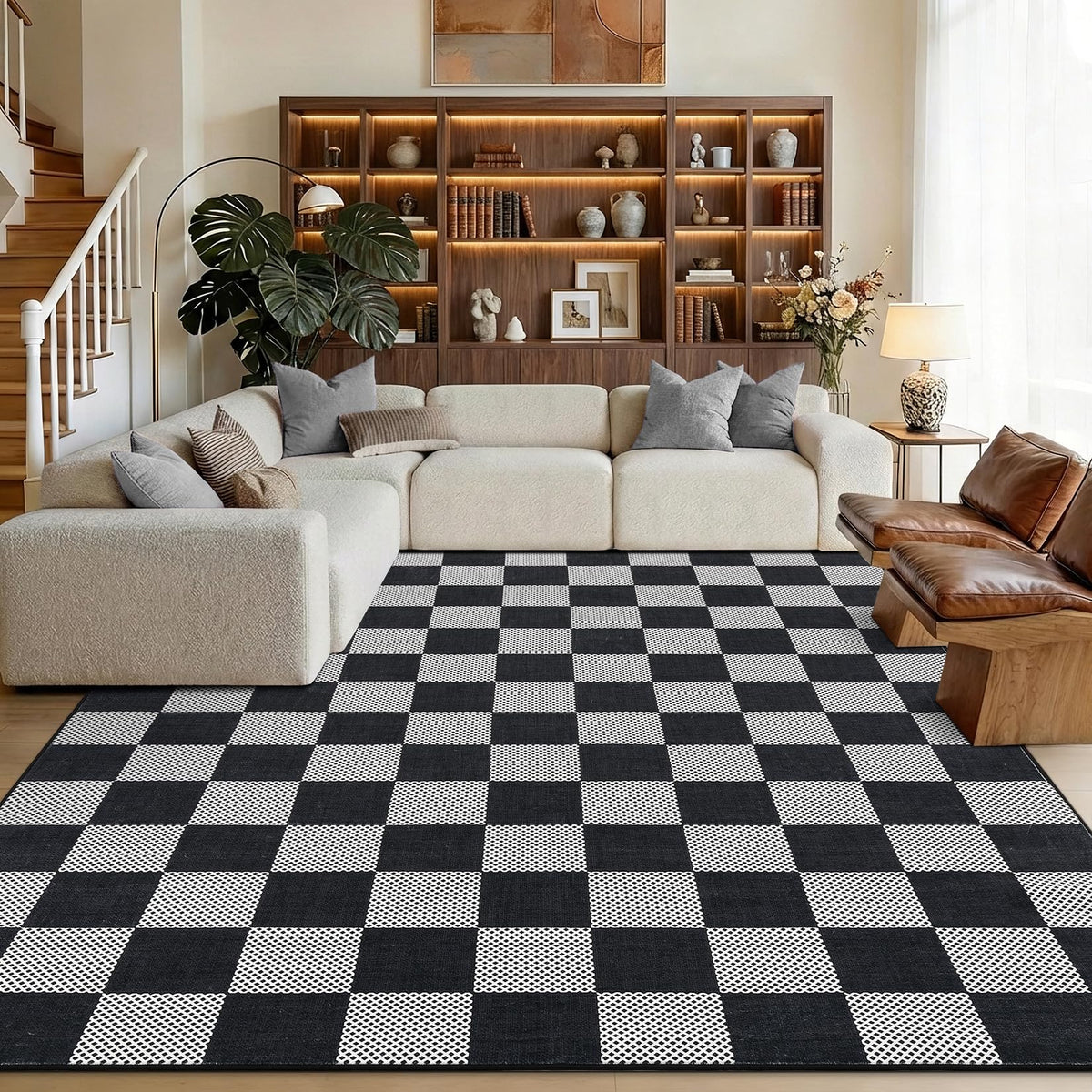GarveeHome Checkered Pink 2x6 Washable Kitchen Runner Rug Low-Pile Entryway