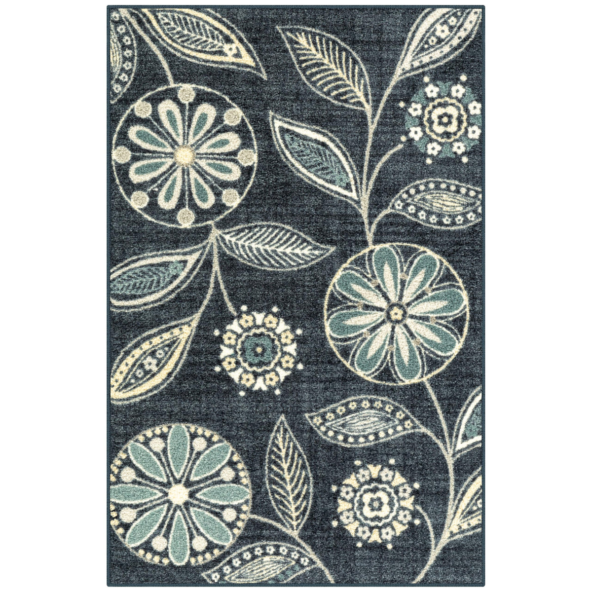 Maples Rugs Reggie Bohemian Floral Print Kitchen Rug, 2'6 x 3'10, Dark Grey