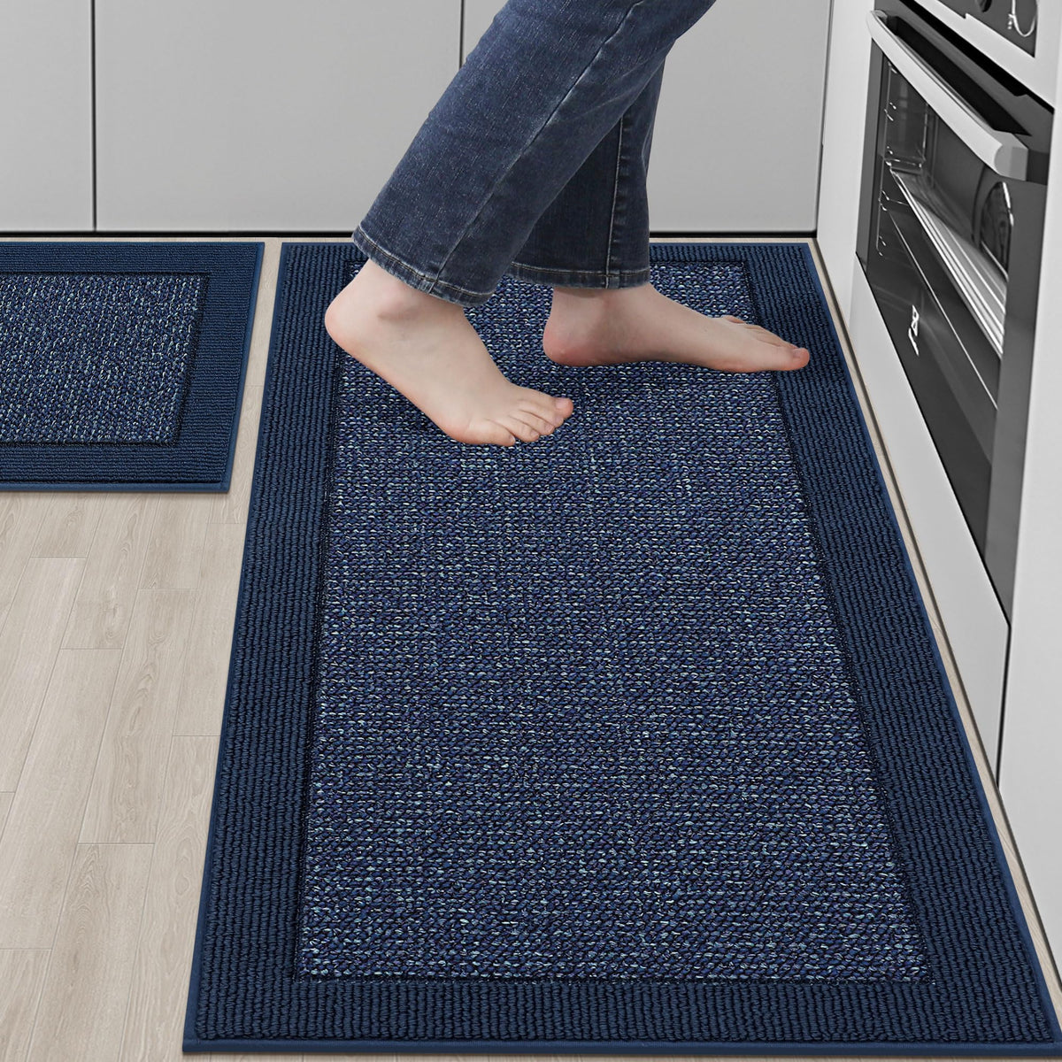 BEQHAUSE Kitchen Rugs Set of 2, Non Slip Washable, 24"x36"+24"x60", Black