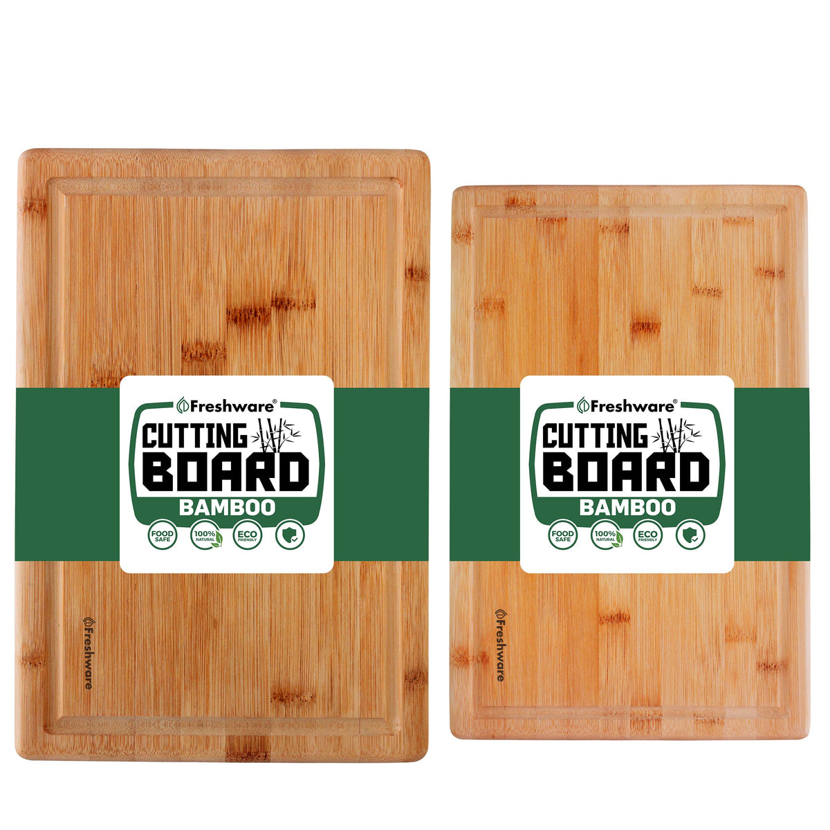 Freshware Freshware Bamboo Cutting Boards for Kitchen with Juice Groove [Set of 2] Wood Cutting Board for Chopping Meat, Vegetables, Fruits, Cheese, Knife Friendly Serving Tray with Handles