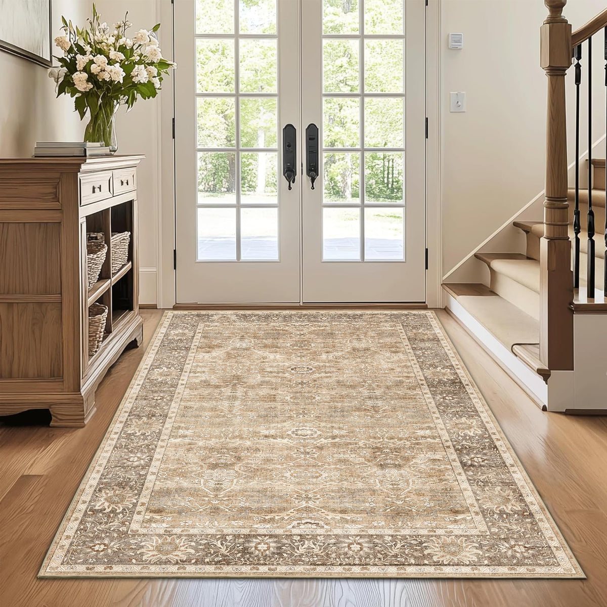 2x3 Washable Rug Beige Vintage Rugs for Entryway Kitchen