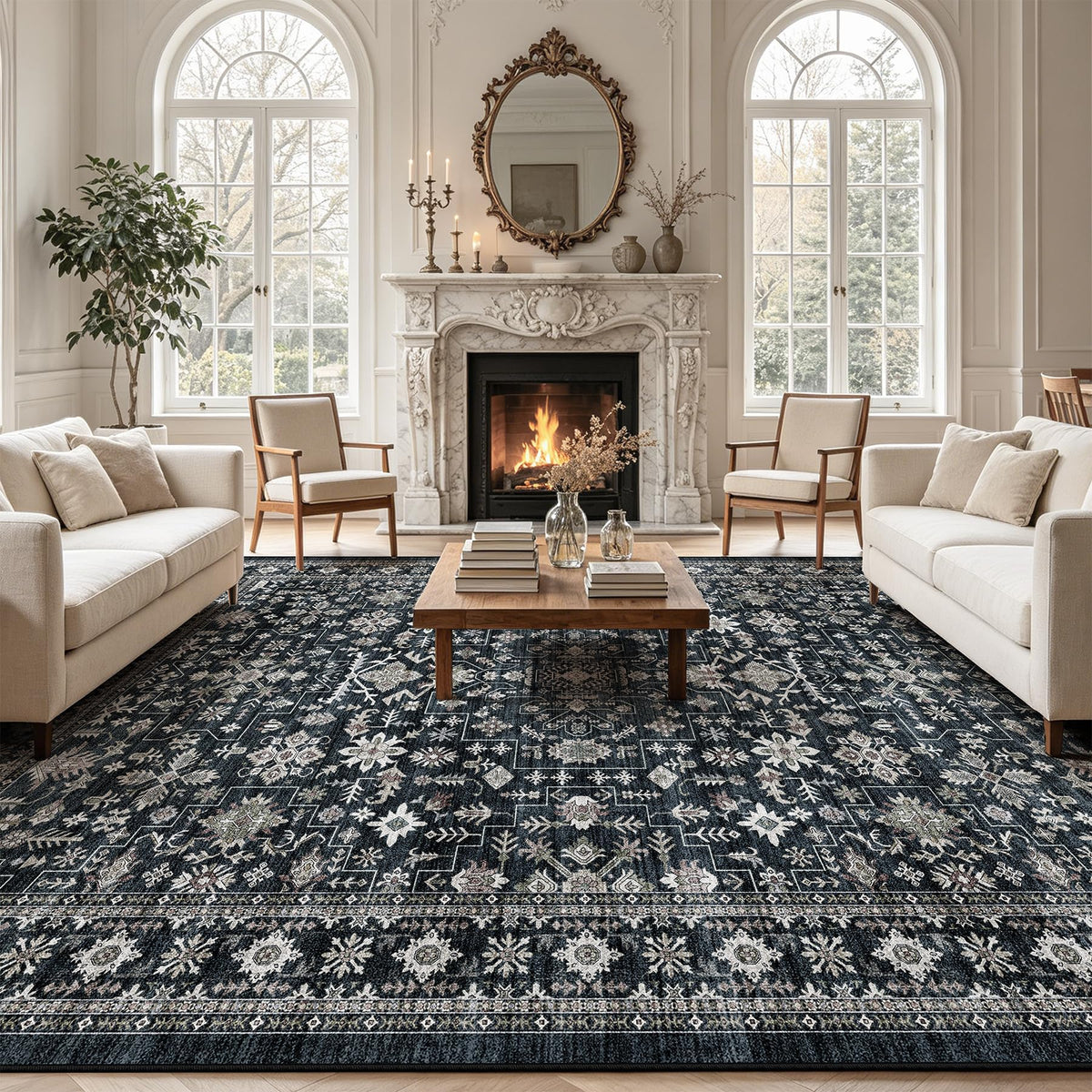 Washable Runner Rug 2x6 Beige Floral, Non Slip for Hallway, Kitchen
