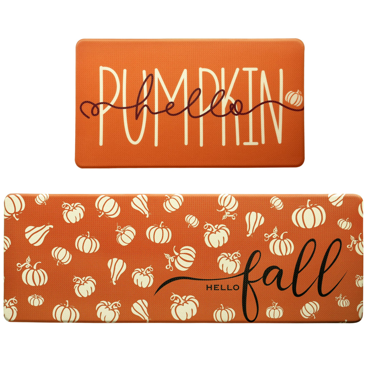 Fall Autumn Pumpkin Orange Kitchen Rug Sets 2 PCs, 17"x29"+17"x47"