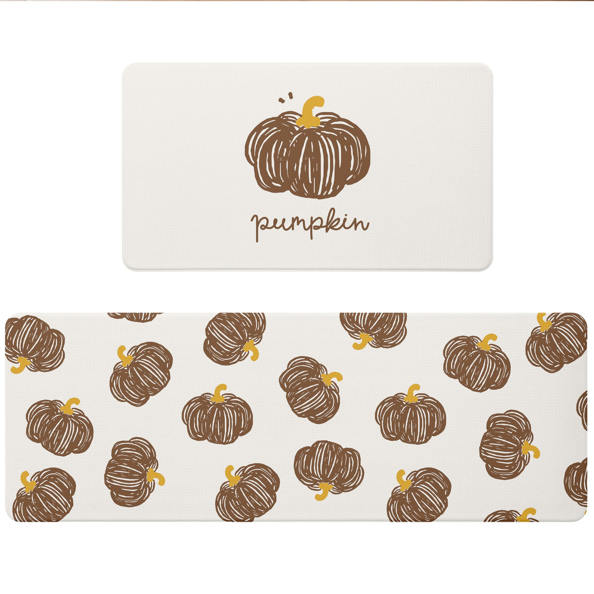 Fall Autumn Pumpkin Orange Kitchen Rug Sets 2 PCs, 17"x29"+17"x47"