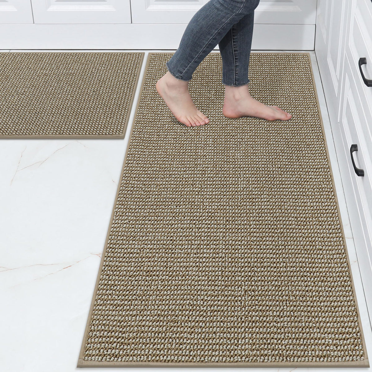 BEQHAUSE Kitchen Rugs 32"x48", Non-Slip Kitchen Mats for Floor, Taupe
