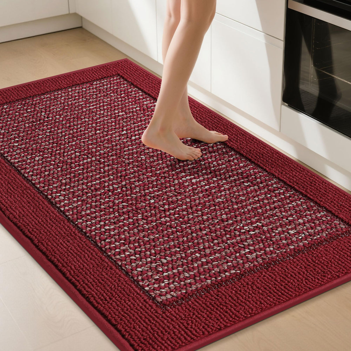 BEQHAUSE Kitchen Rugs Set of 2, Non Slip Washable, 24"x36"+24"x60", Black