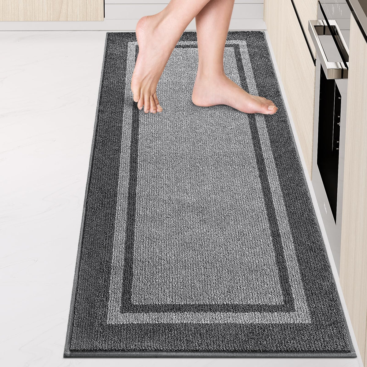 Kitchen Rugs 24" x 36", Non-Slip Kitchen Mats, Beige & Grayish Brown