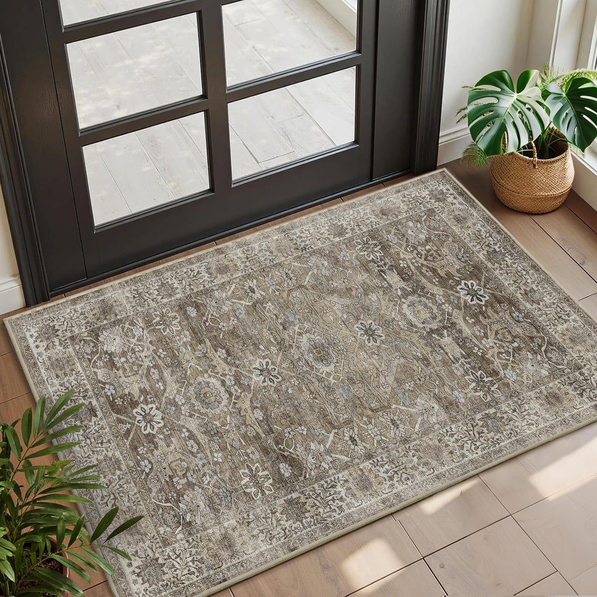 2x3 Washable Rug Beige Vintage Rugs for Entryway Kitchen