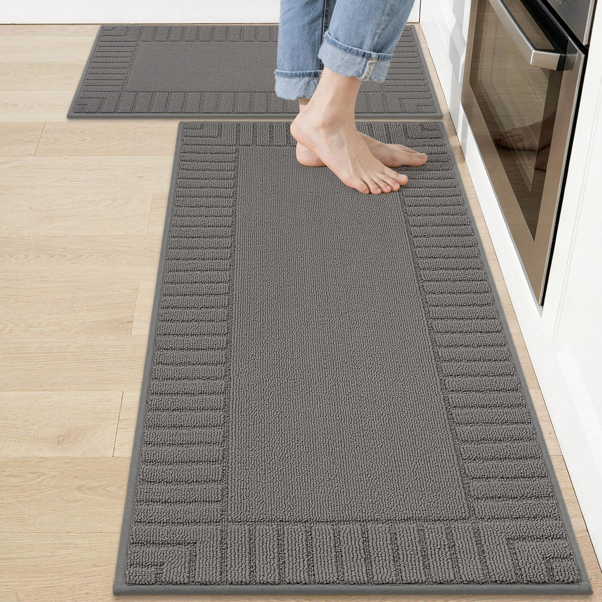 BEQHAUSE Kitchen Rugs 20"x30", Non Slip Washable Kitchen Floor Mat, Grey