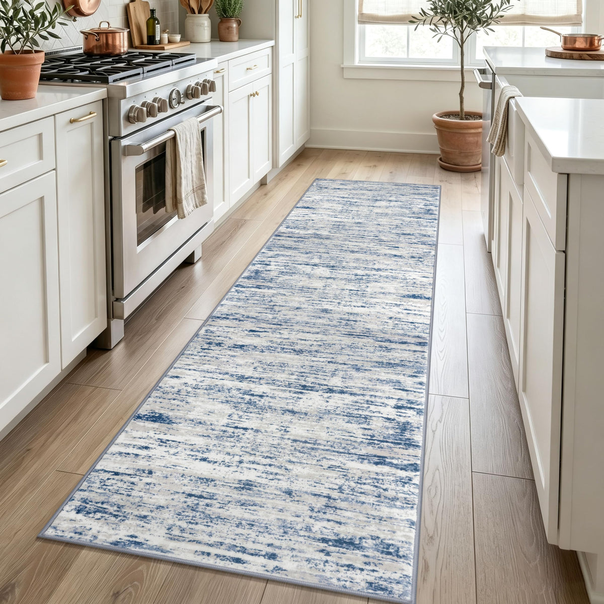 Lansny Modern Abstract 2x5 Runner Rug Non Slip Washable Kitchen Rugs