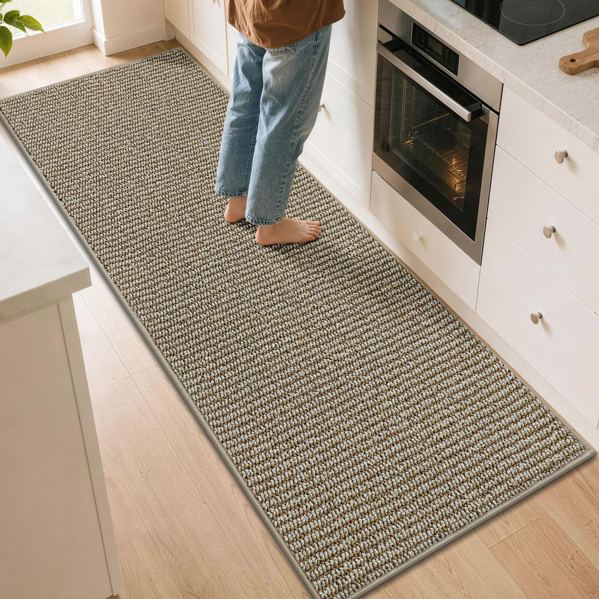 BEQHAUSE Kitchen Rugs 32"x48", Non-Slip Kitchen Mats for Floor, Taupe