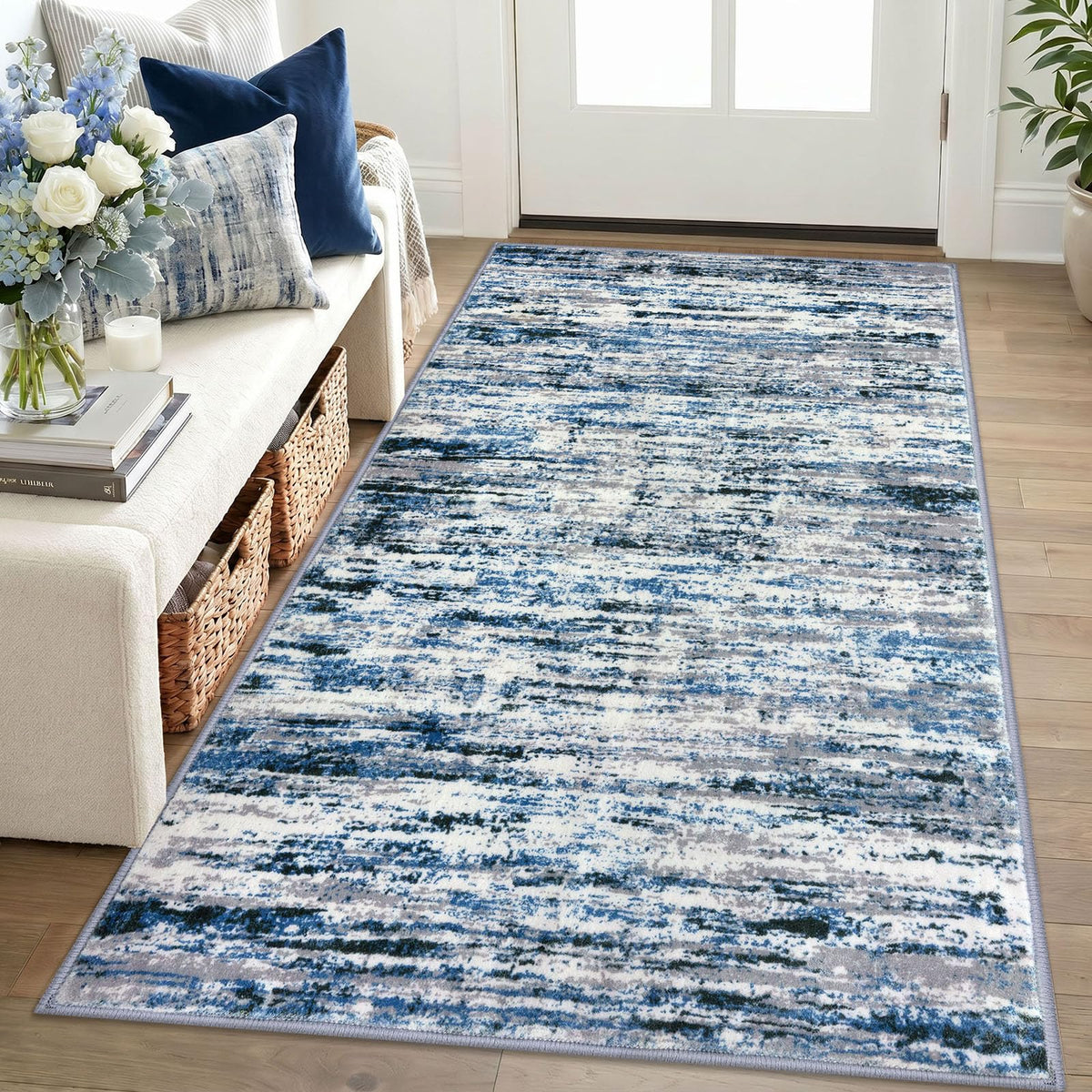 Lansny Modern Abstract 2x5 Runner Rug Non Slip Washable Kitchen Rugs