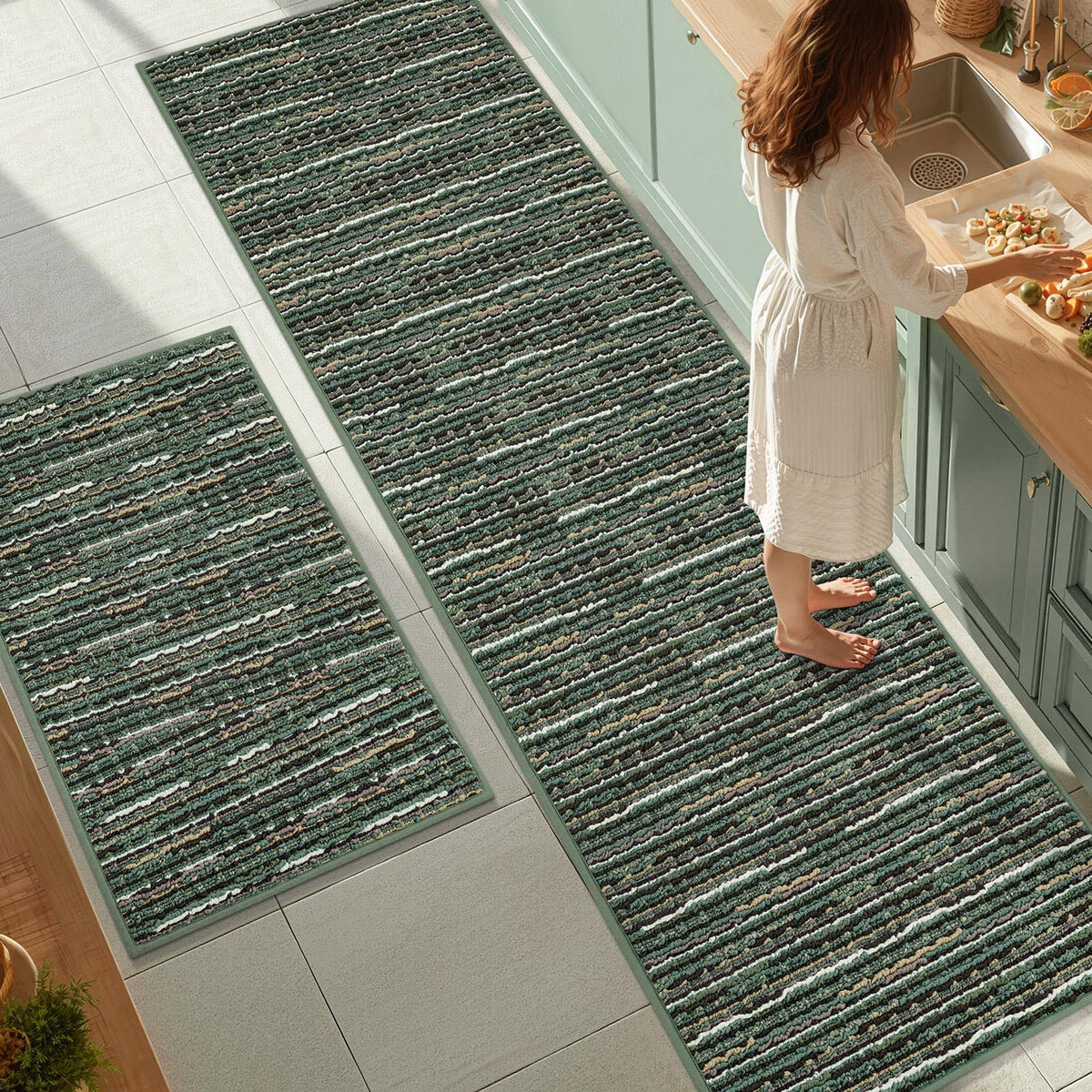 BSICPRO Kitchen Rugs Sets of 2, Non Slip Kitchen Mats for Floor, Black