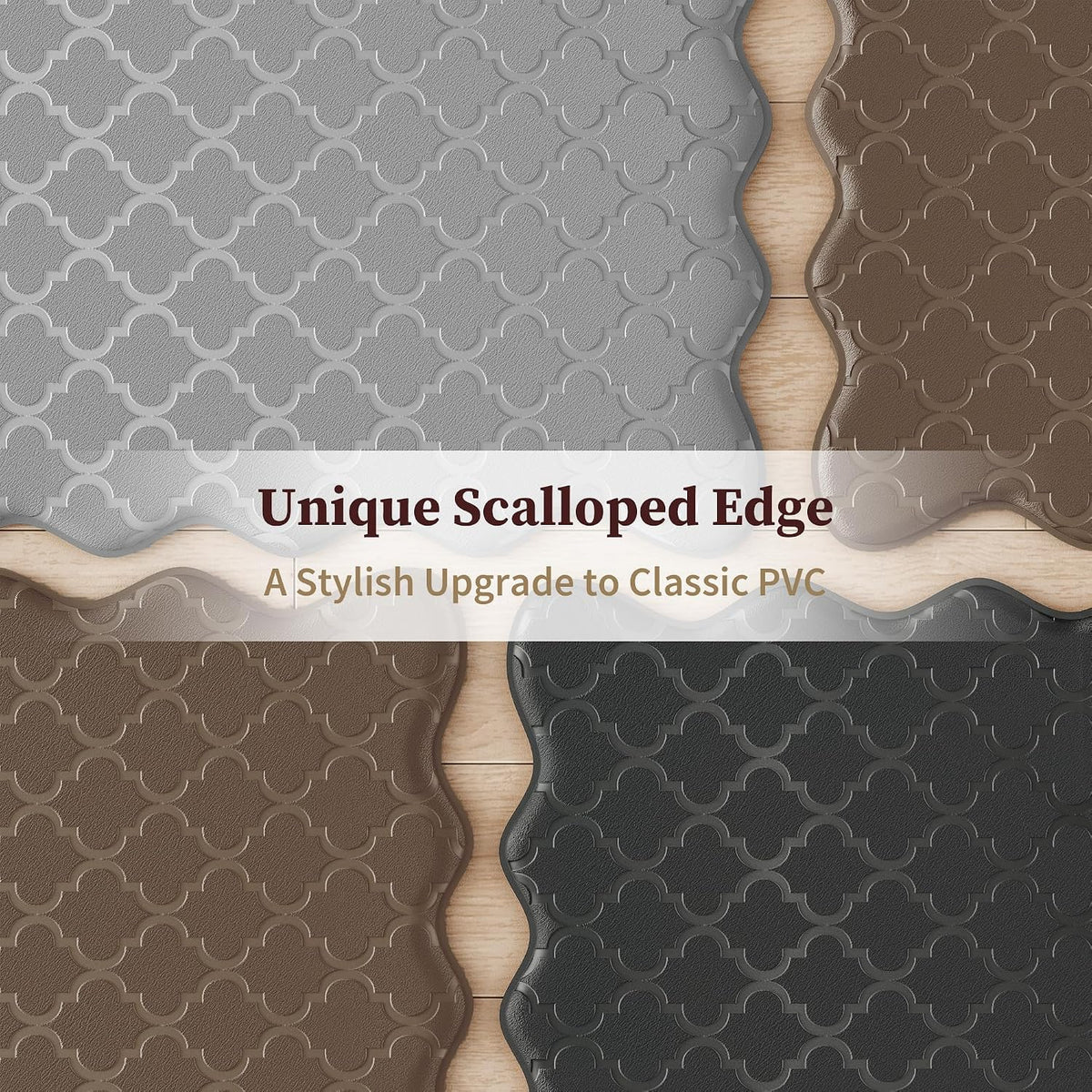 Arenarug Upgrade Scalloped Kitchen Mats for Floor 2PCS, Black Kitchen Rugs