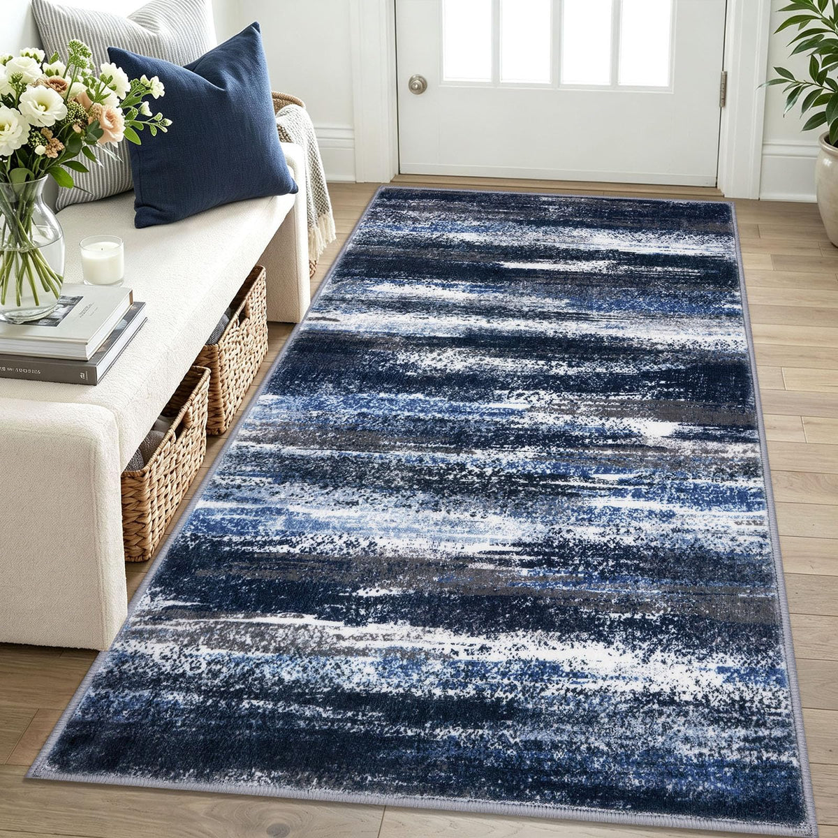 Lansny Modern Abstract 2x5 Runner Rug Non Slip Washable Kitchen Rugs