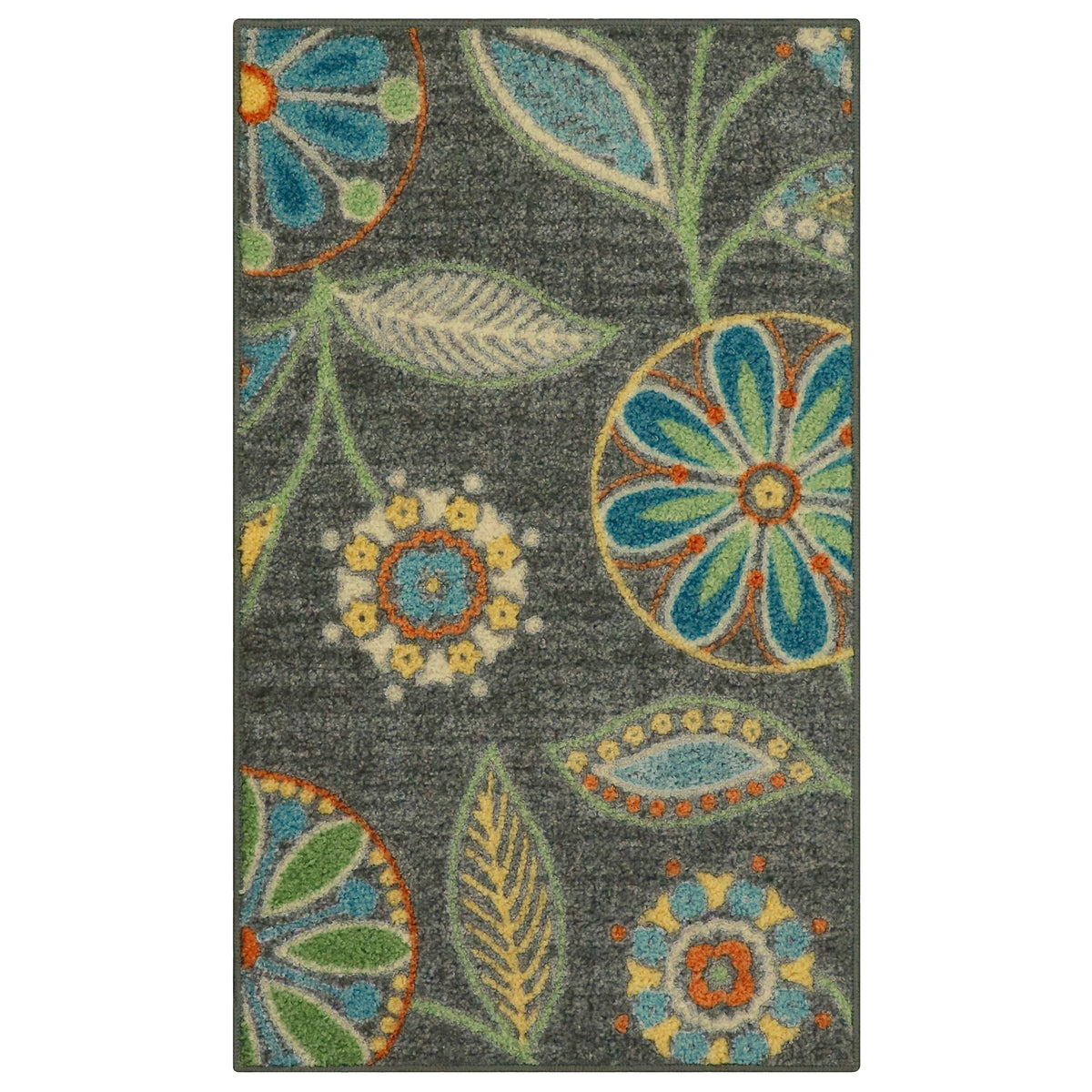 Maples Rugs Reggie Bohemian Floral Print Kitchen Rug, 2'6 x 3'10, Dark Grey