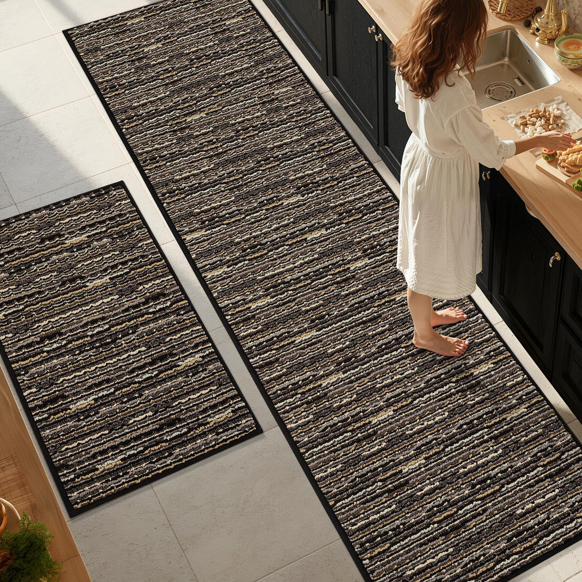 BSICPRO Kitchen Rugs Sets of 2, Non Slip Kitchen Mats for Floor, Black