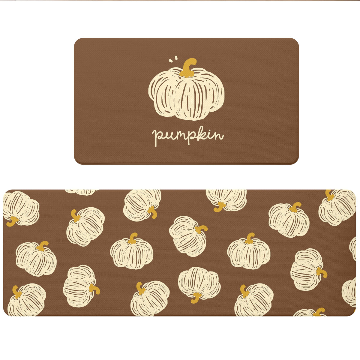 Fall Autumn Pumpkin Orange Kitchen Rug Sets 2 PCs, 17"x29"+17"x47"