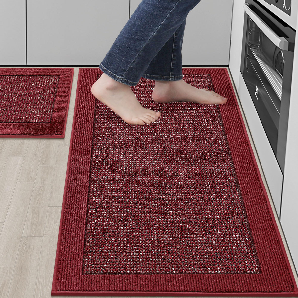 BEQHAUSE Kitchen Rugs Set of 2, Non Slip Washable, 24"x36"+24"x60", Black