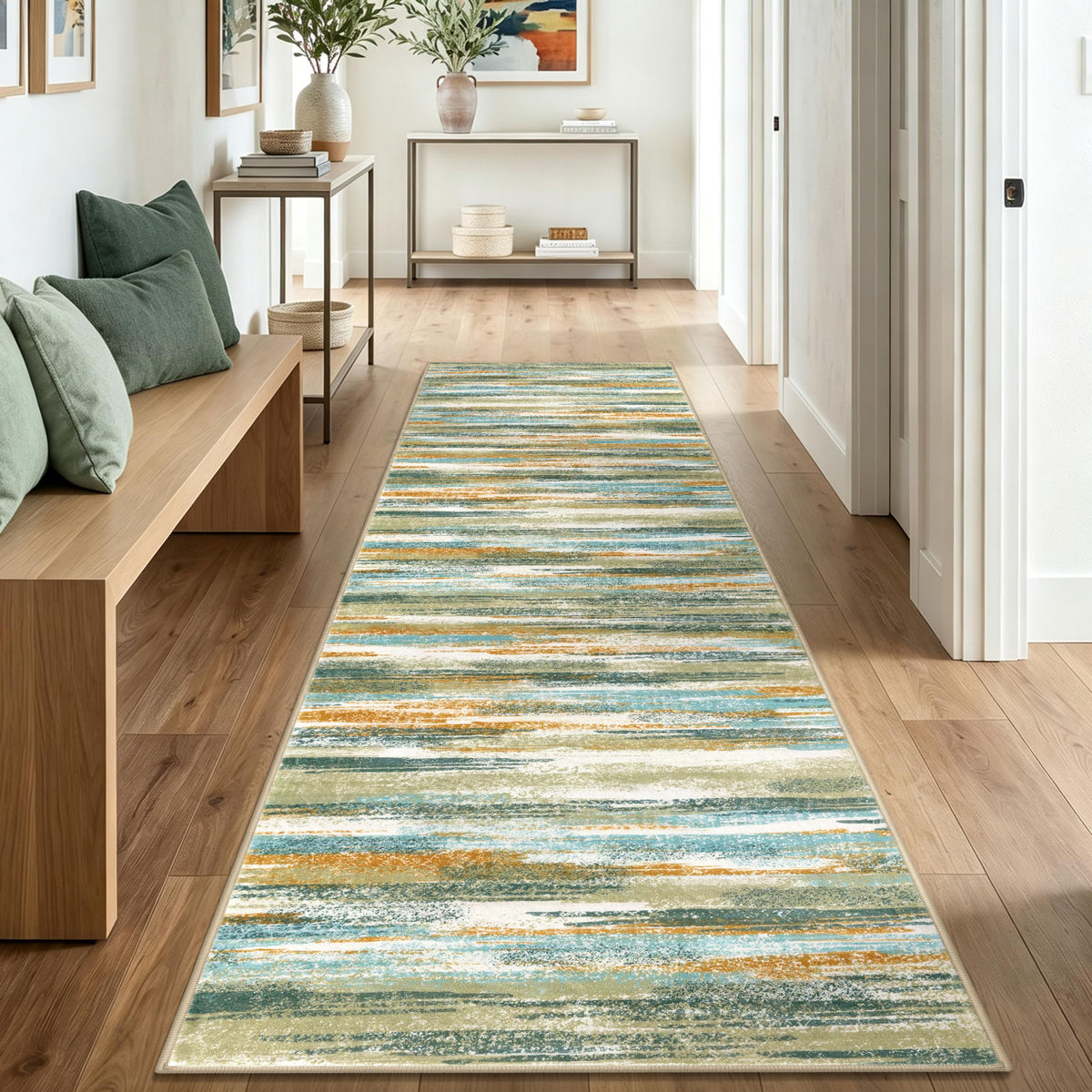 Lansny Modern Abstract 2x5 Runner Rug Non Slip Washable Kitchen Rugs