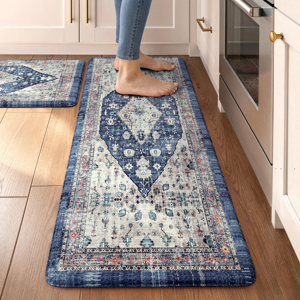 Collive Boho Kitchen Rugs Sets of 2 Fall Kitchen Mats for Floor Waterproof