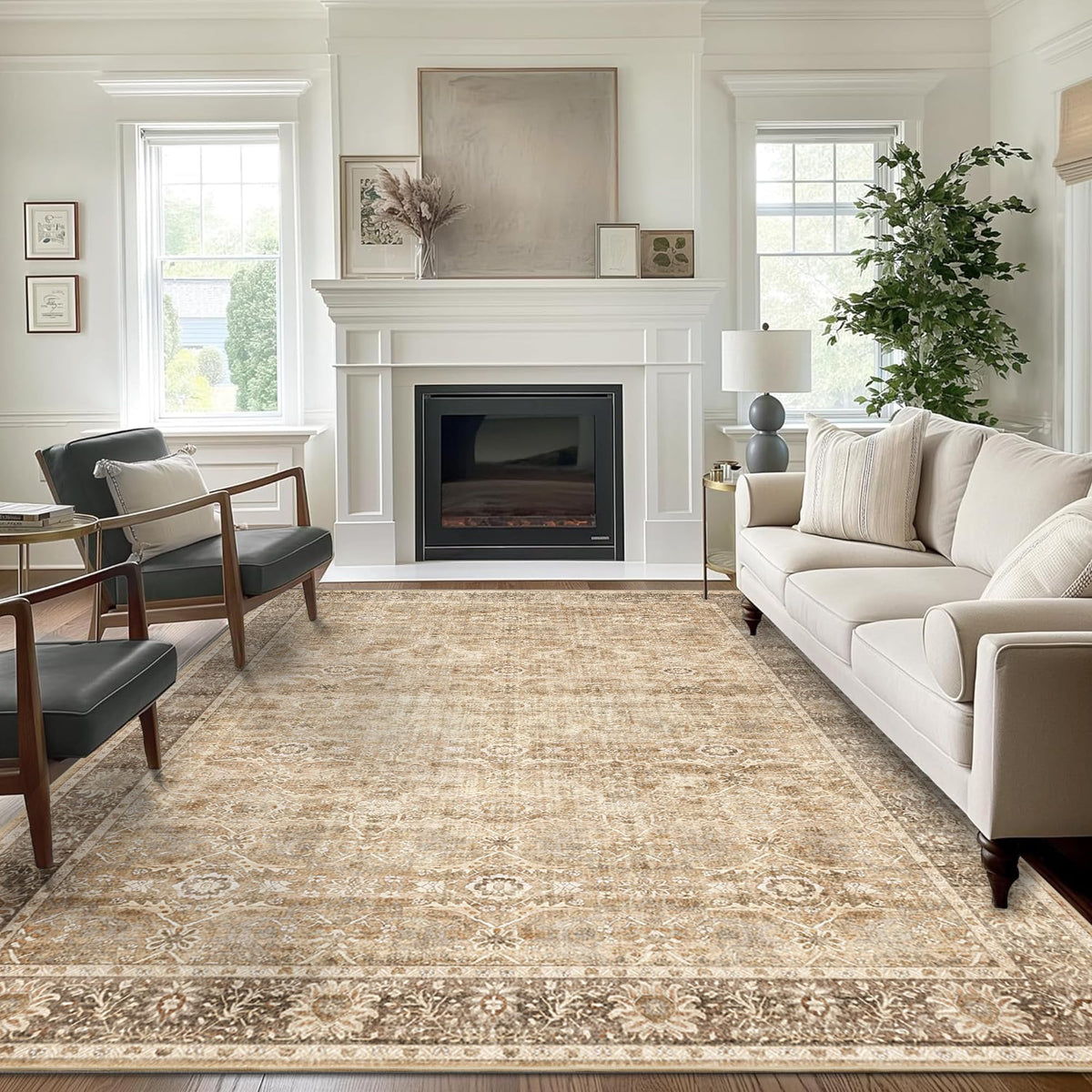 2x3 Washable Rug Beige Vintage Rugs for Entryway Kitchen