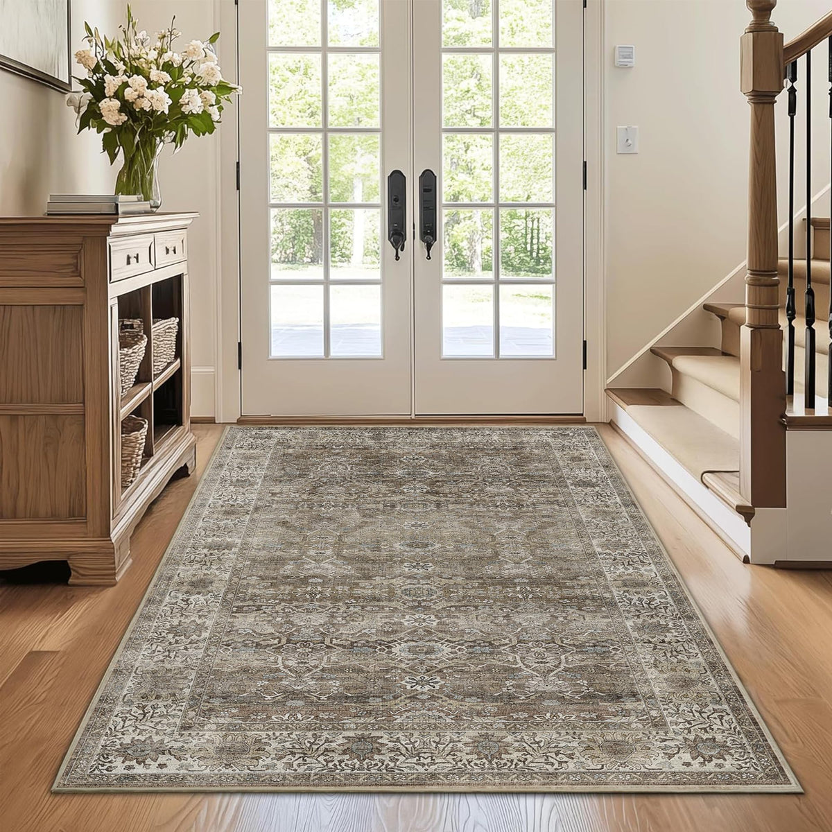 2x3 Washable Rug Beige Vintage Rugs for Entryway Kitchen