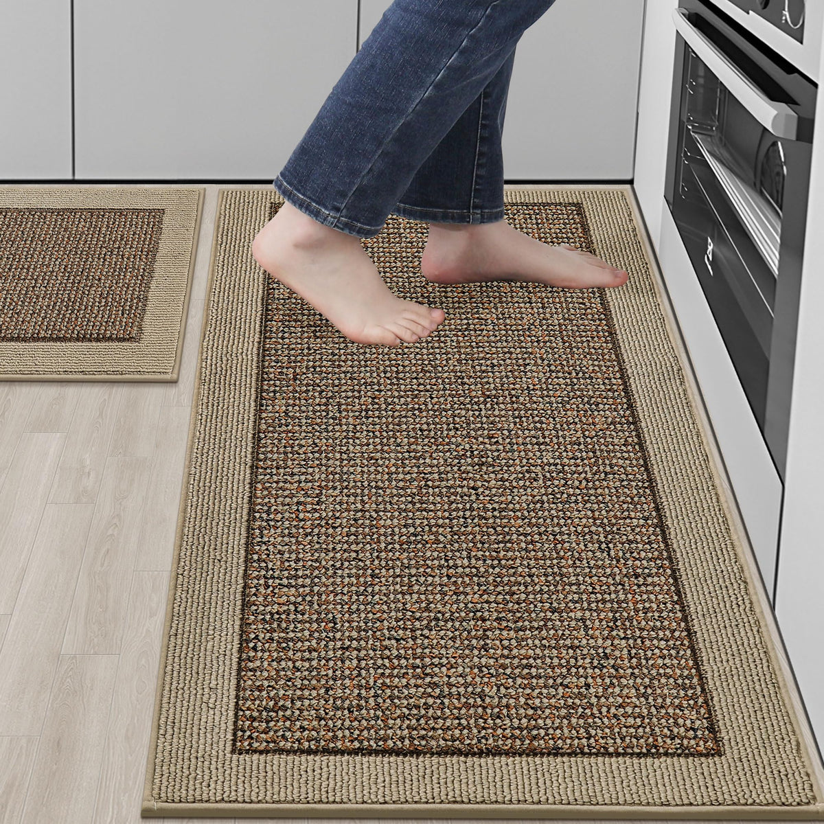 BEQHAUSE Kitchen Rugs Set of 2, Non Slip Washable, 24"x36"+24"x60", Black