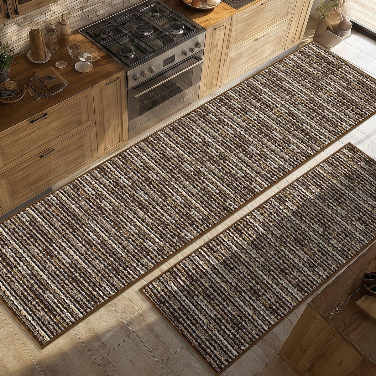 BSICPRO Kitchen Rugs Sets of 2, Non Slip Kitchen Mats for Floor, Green