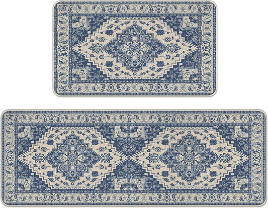 Boho Vintage Floral Kitchen Rugs Set of 2