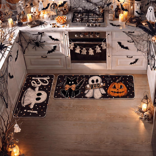 Artoid Mode Black Cats Boo Halloween Kitchen Mats Set of 2-17x29+17x47