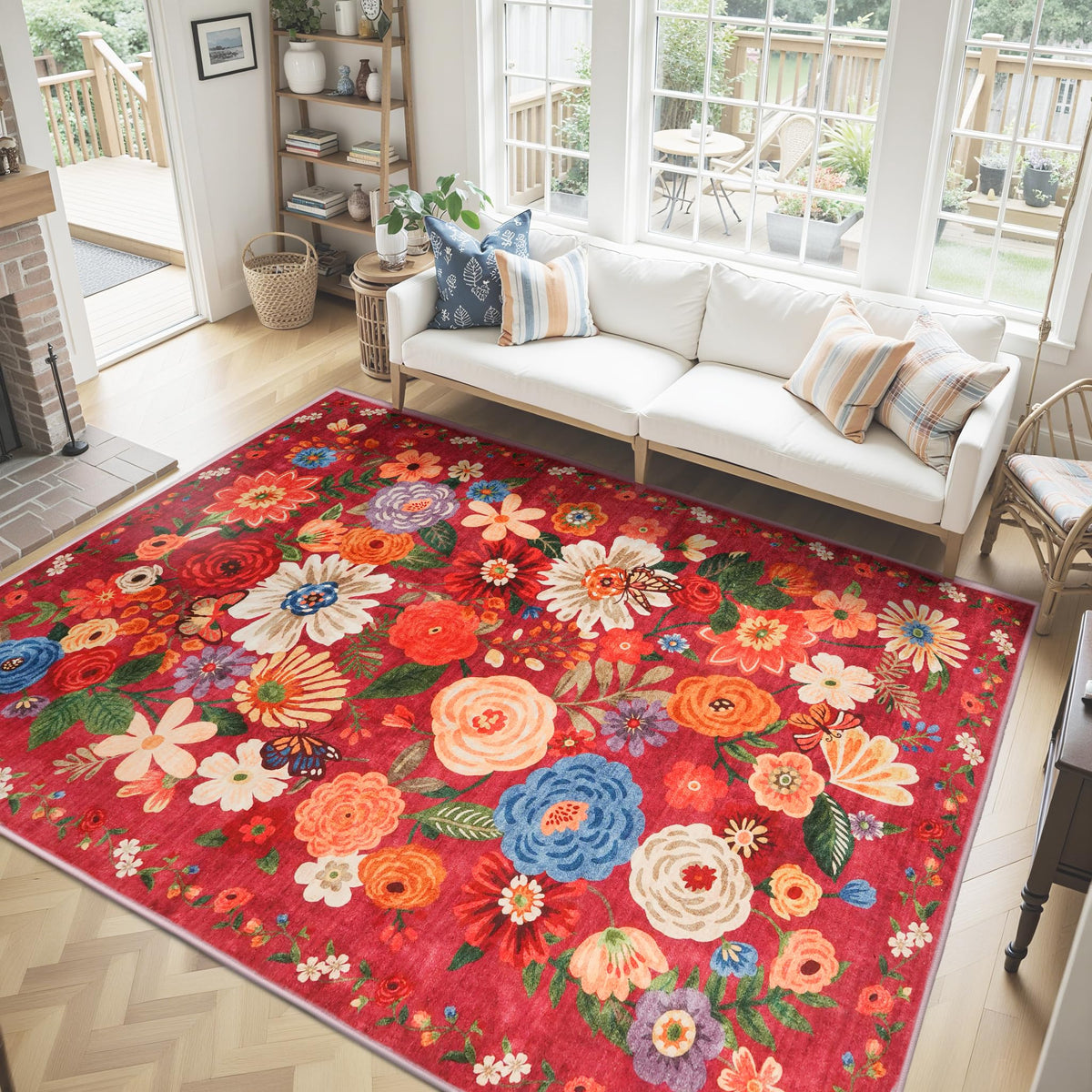 Washable Runner Rug 2x6 Beige Floral, Non Slip for Hallway, Kitchen