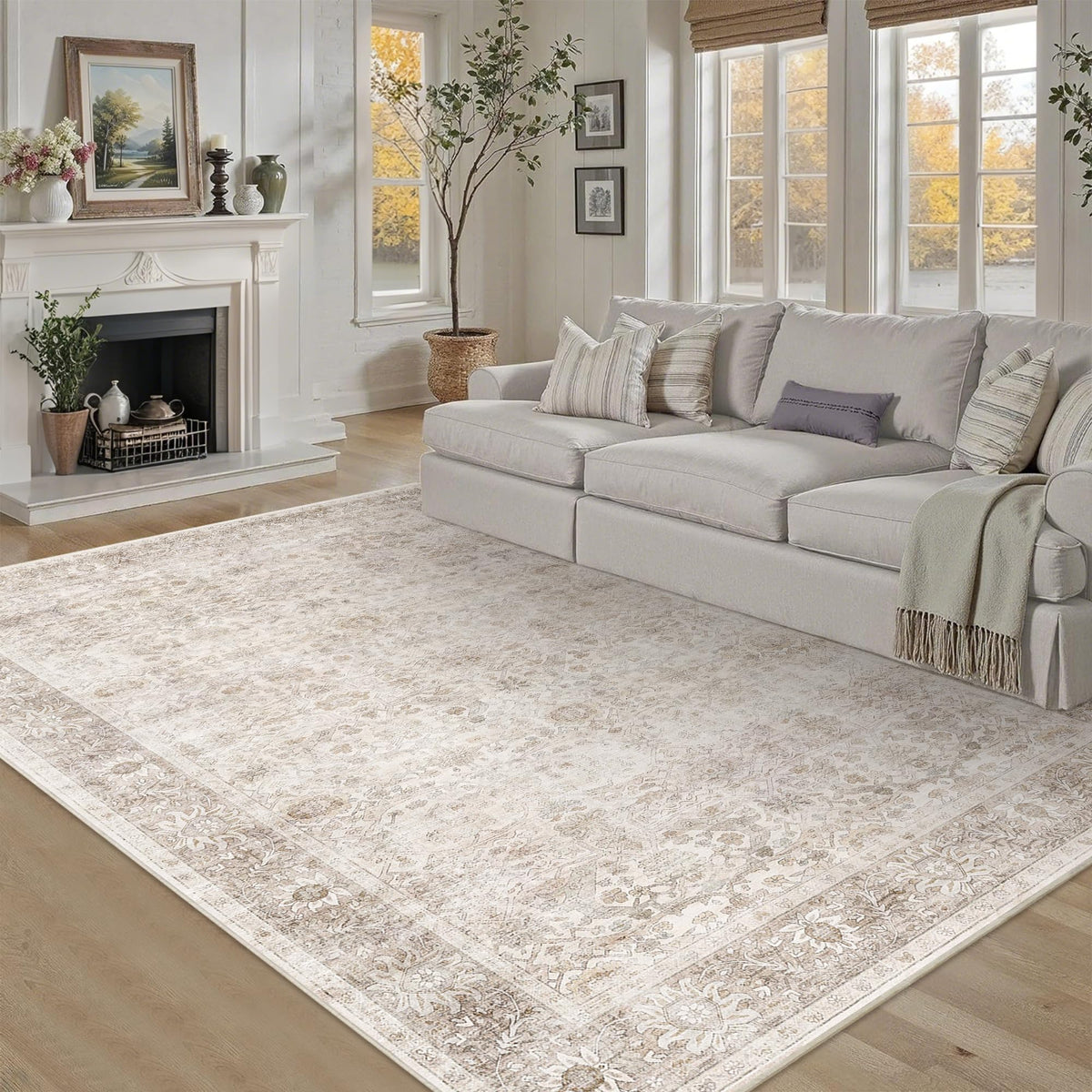 2x3 Washable Rug Beige Vintage Rugs for Entryway Kitchen