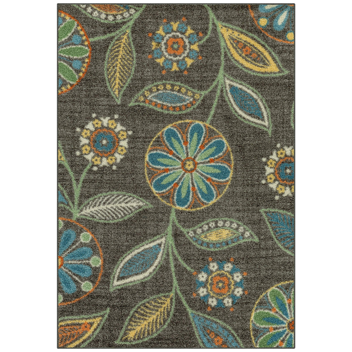 Maples Rugs Reggie Bohemian Floral Print Kitchen Rug, 2'6 x 3'10, Dark Grey
