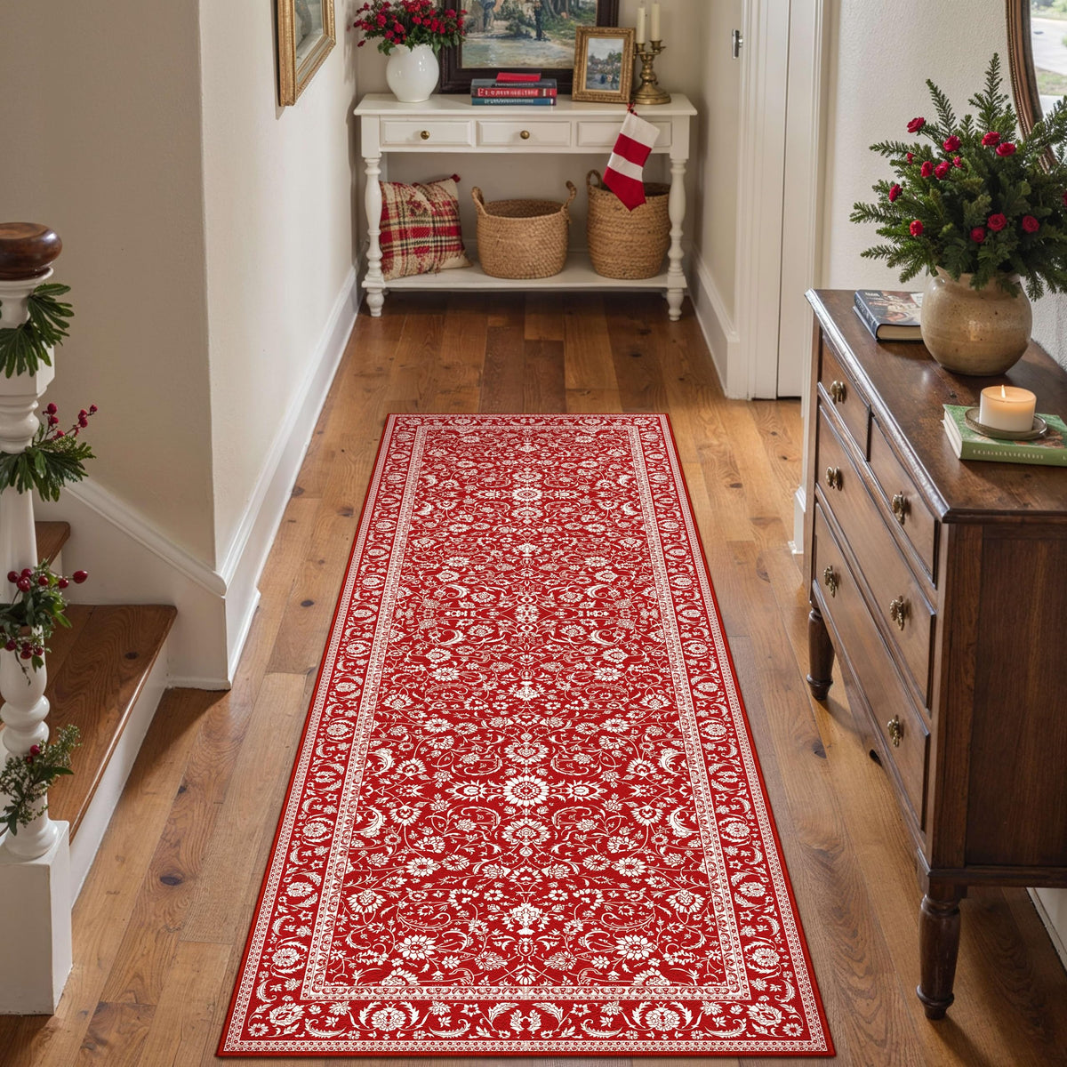 HUGEAR 2x6 Brown Vintage Floral Washable Runner Rug for Hallway