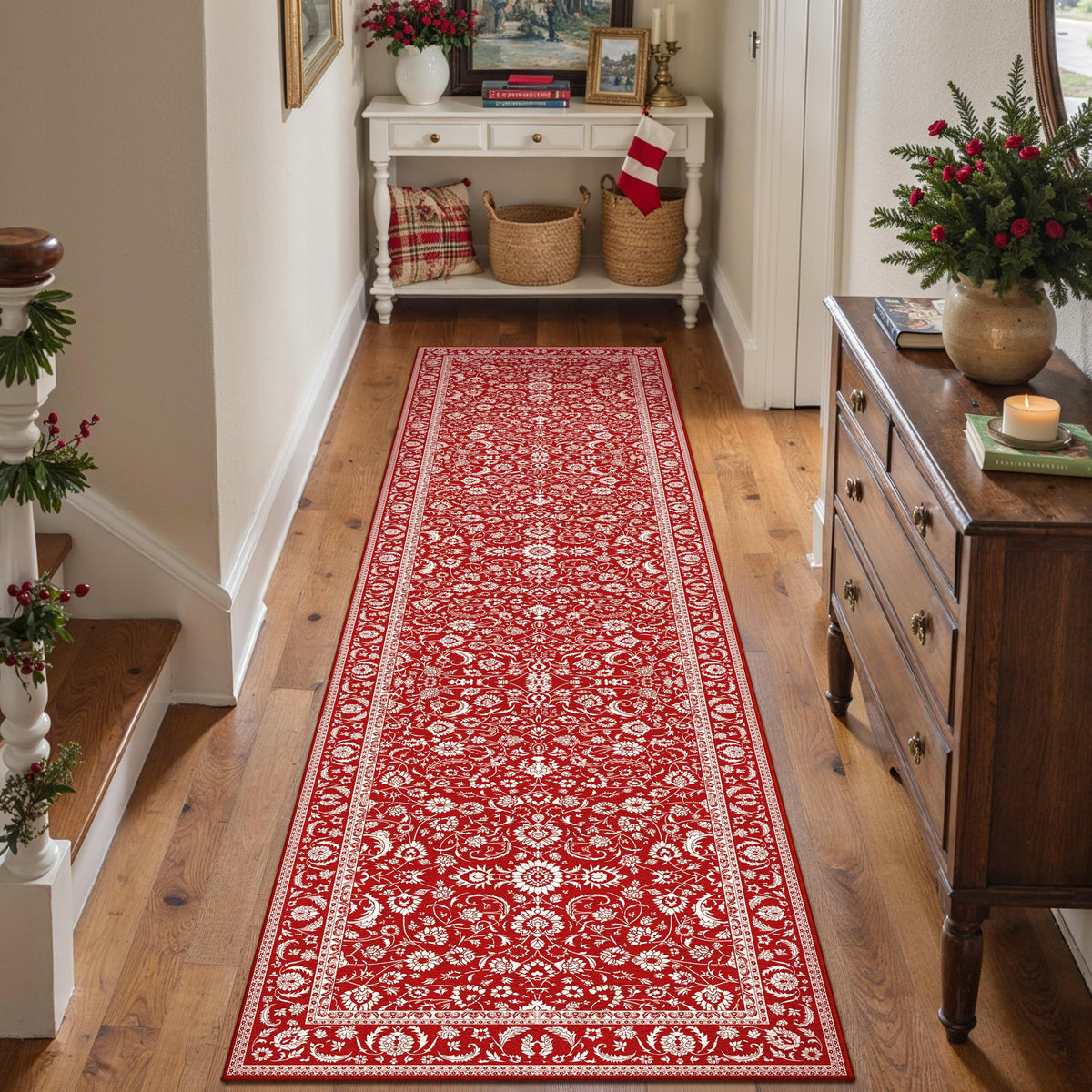 HUGEAR 2x6 Brown Vintage Floral Washable Runner Rug for Hallway