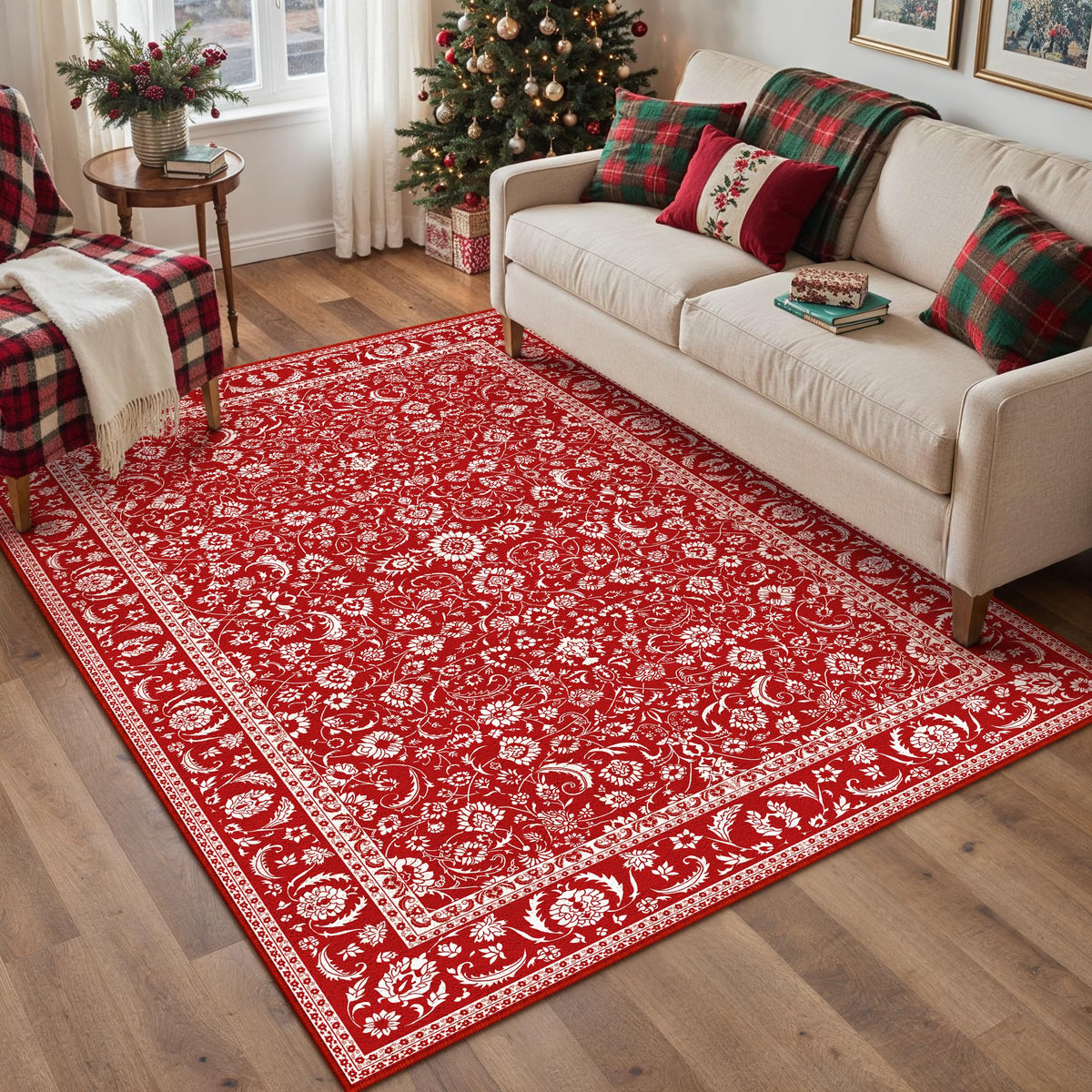 HUGEAR 2x6 Brown Vintage Floral Washable Runner Rug for Hallway